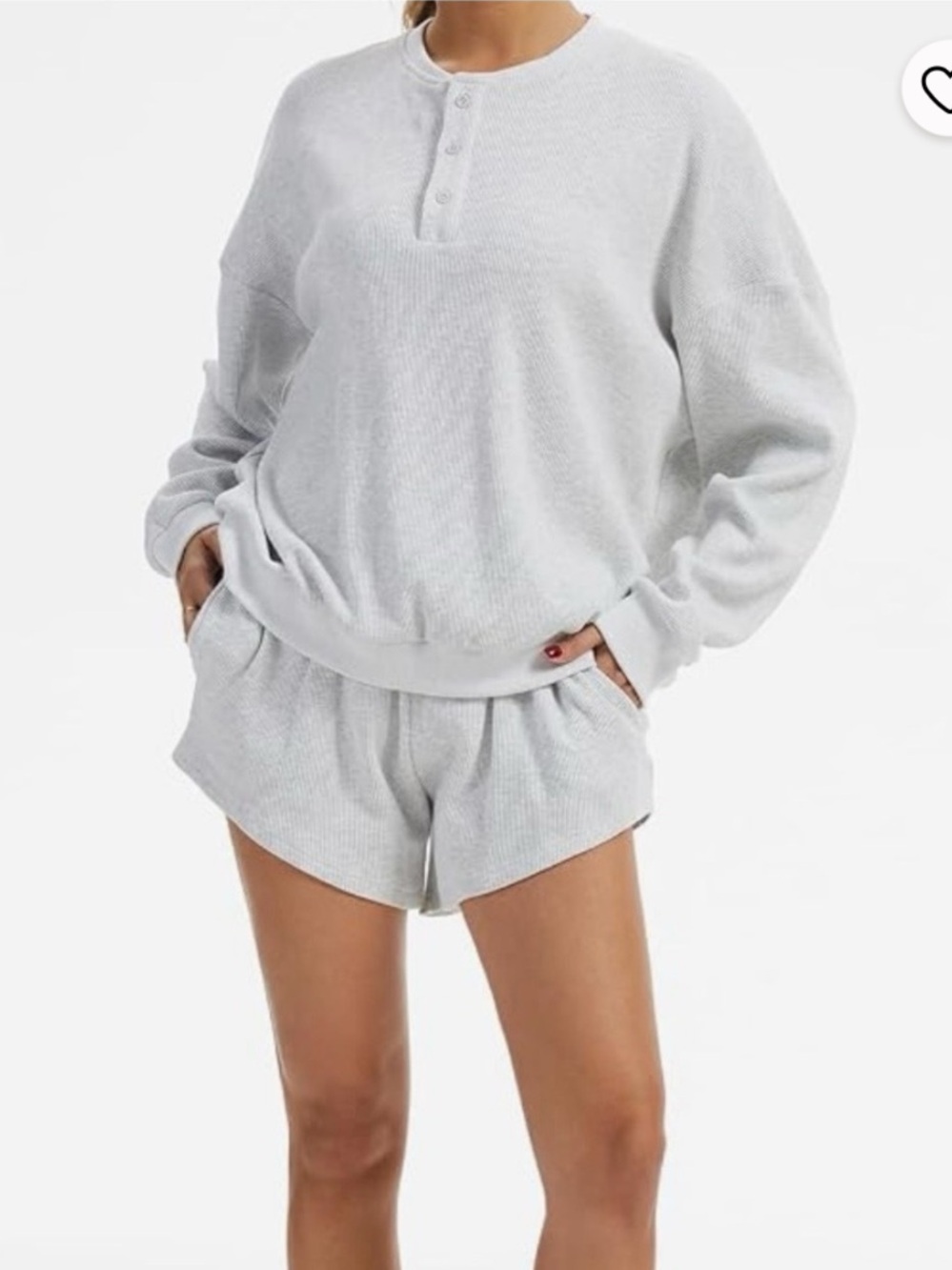 Women's Cozy Henley Sweatshirt & Shorts Lounge Set - Light Gray